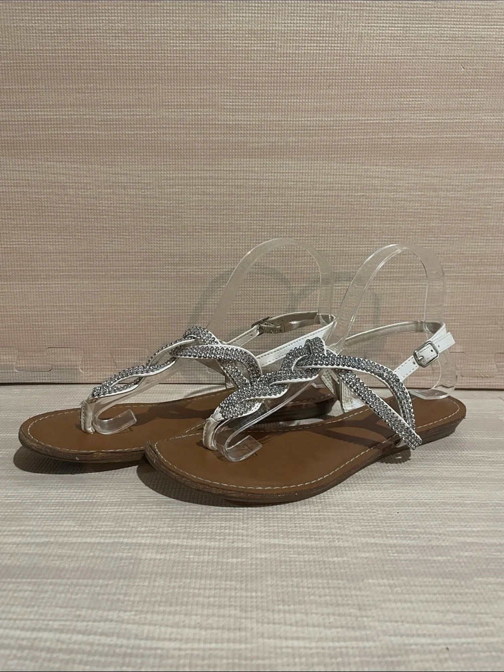 Women’s Rhinestone Embellished Braided White Strap Sandal